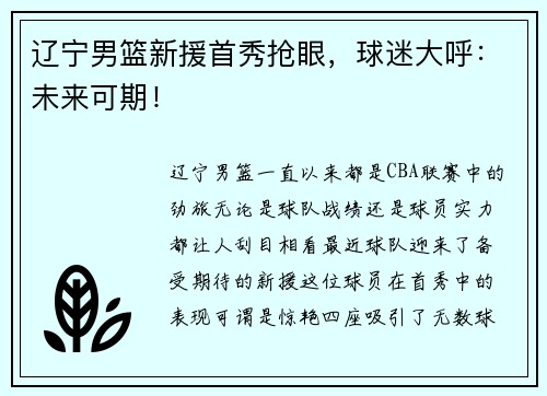 辽宁男篮新援首秀抢眼,球迷大呼:未来可期!